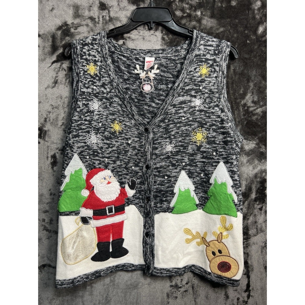 Christmas Sweater Vest XL Santa Reindeer Winter Holiday Knit Top‎